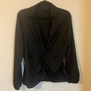 Pleione Black Blouse with v-Neck and Twist - Size Small